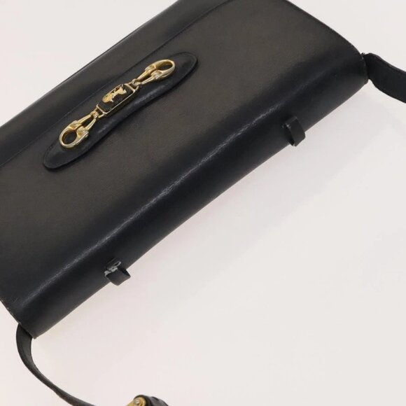 CELINE Shoulder Bag Leather Navy Gold Auth - Picture 7 of 16